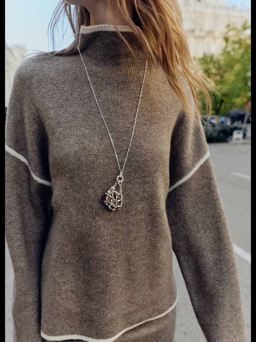 Zara Taupe Sweater with Cream Stitching - size M - Picture 3 of 3